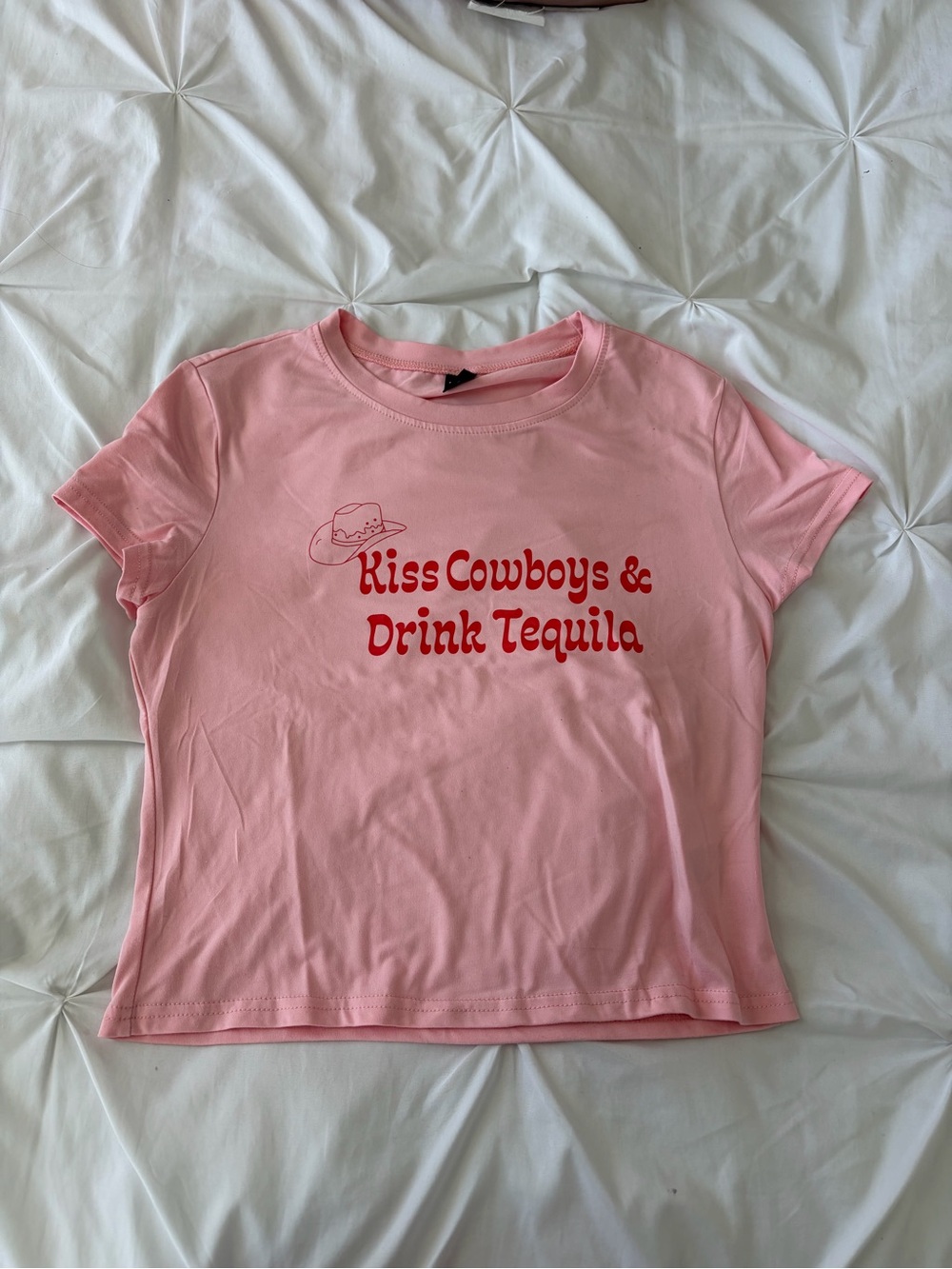 SHEIN Pink Kiss Cowboys & Drink Tequila Baby Tee